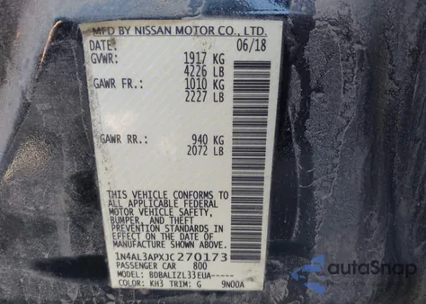 2018 Nissan Altima 2.5 Sv from USA, damaged, VIN 1N4AL3APXJC270173